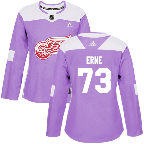 Adidas Red Wings #73 Adam Erne Purple Authentic Fights Cancer Women's Stitched NHL Jersey